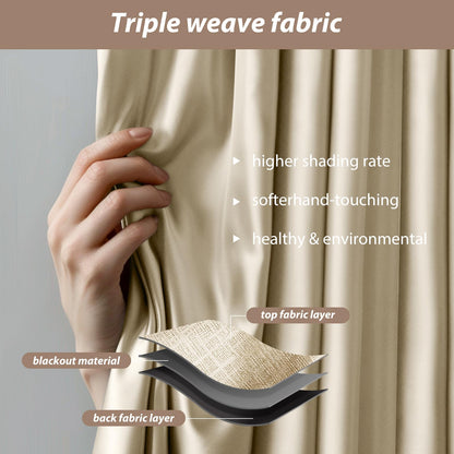 Benny Thermal Textured Blackout Room Divider Curtain Kit with Heavy-Duty Aluminum Bendable Ceiling Track Set