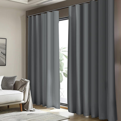 （Light Grey）High-Density Silk-Look Blackout Divider Curtain & White Track Kit