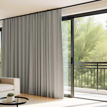 (Light-grey)High-Density Silk-Look Blackout Divider Curtain & Black Track Kit