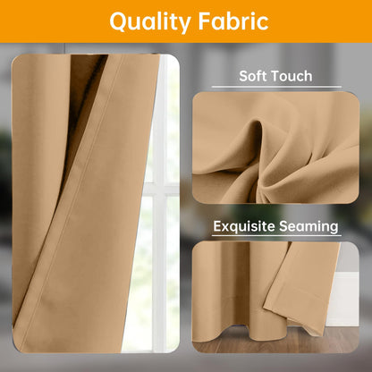 (Khaki)High-Density Silk-Look Blackout Divider Curtain & Black Track Kit