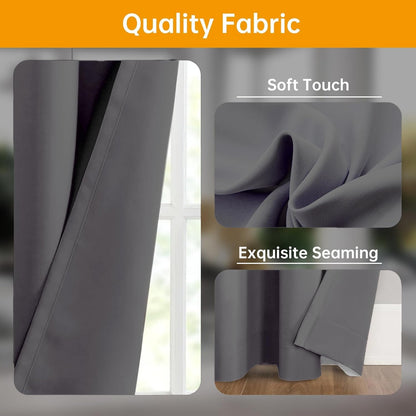 (Track-grey)High-Density Silk-Look Blackout Divider Curtain & Black Track Kit