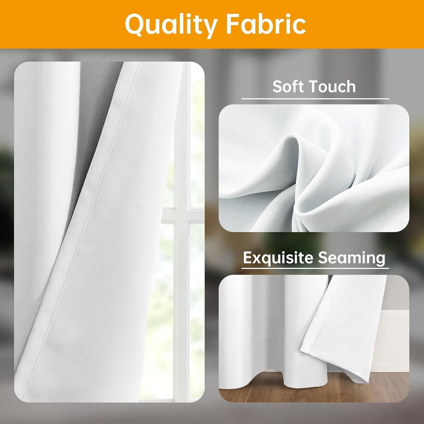 (Whit)High-Density Silk-Look Blackout Divider Curtain & Black Track Kit