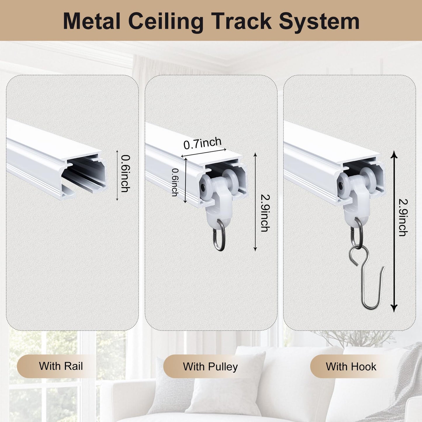 Direct Mount Heavy Duty Aluminum Curtain Track System（Hook Gliders）