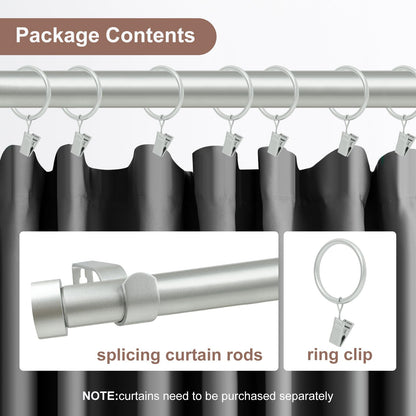 Curtains Rods for Windows 1 Inch Thick Heavy Duty Metal Curtain Rod with Curtain Rings with Clips Sets
