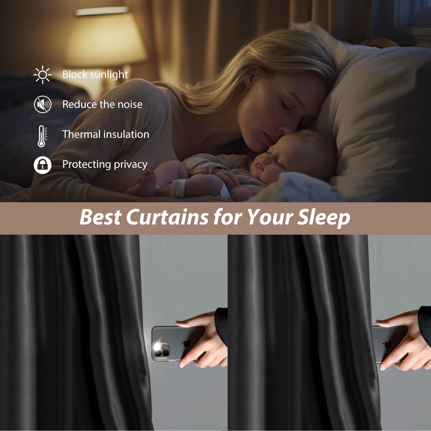 Benny Thermal Textured Blackout Room Divider Curtain Kit with Heavy-Duty Aluminum Bendable Ceiling Track Set