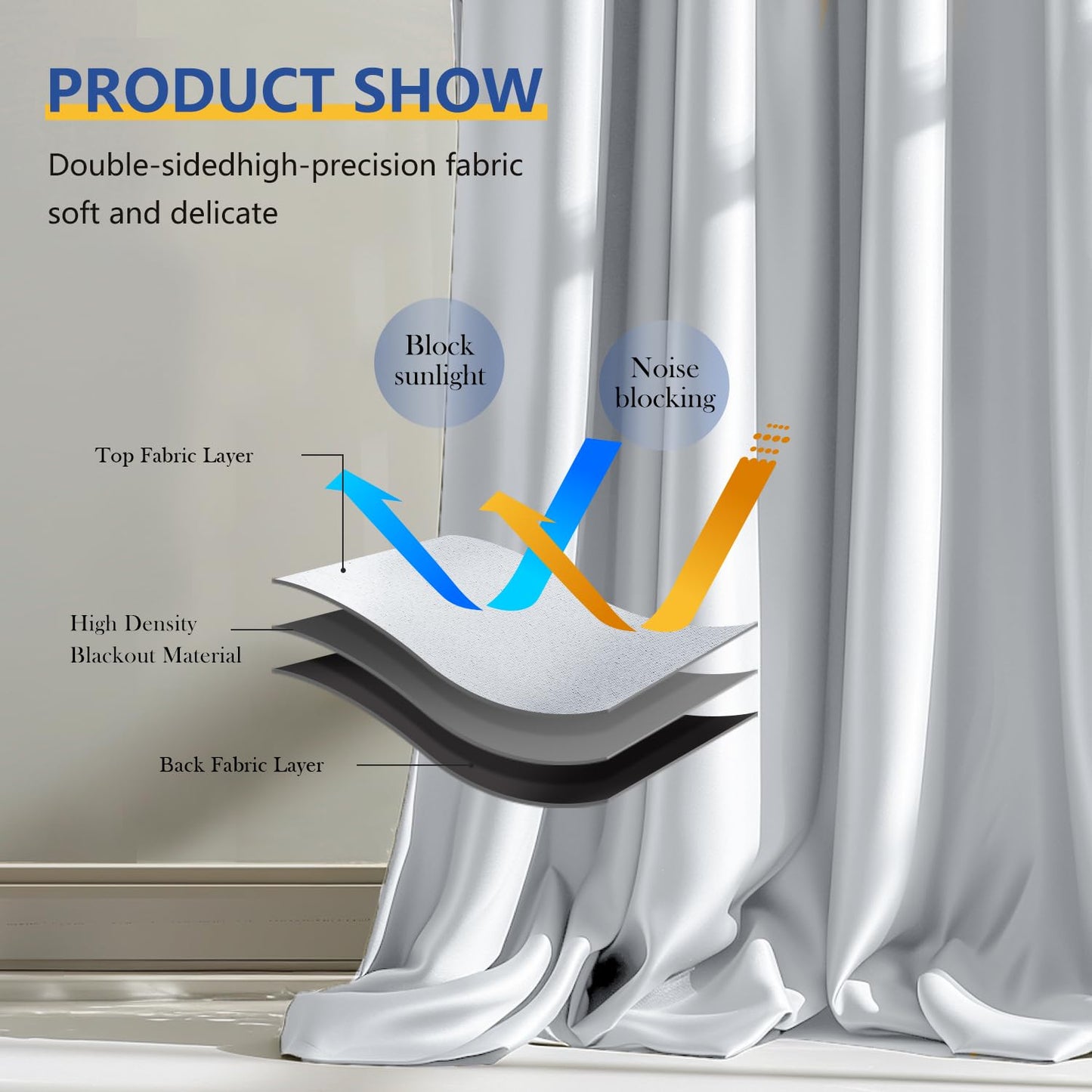 (White)High-Density Silk-Look Blackout Divider Curtain