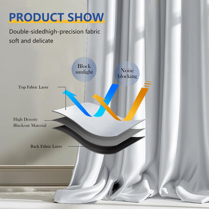 (White)High-Density Silk-Look Blackout Divider Curtain