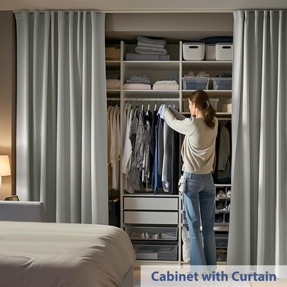 (Light-grey)High-Density Silk-Look Blackout Divider Curtain & White Track Kit