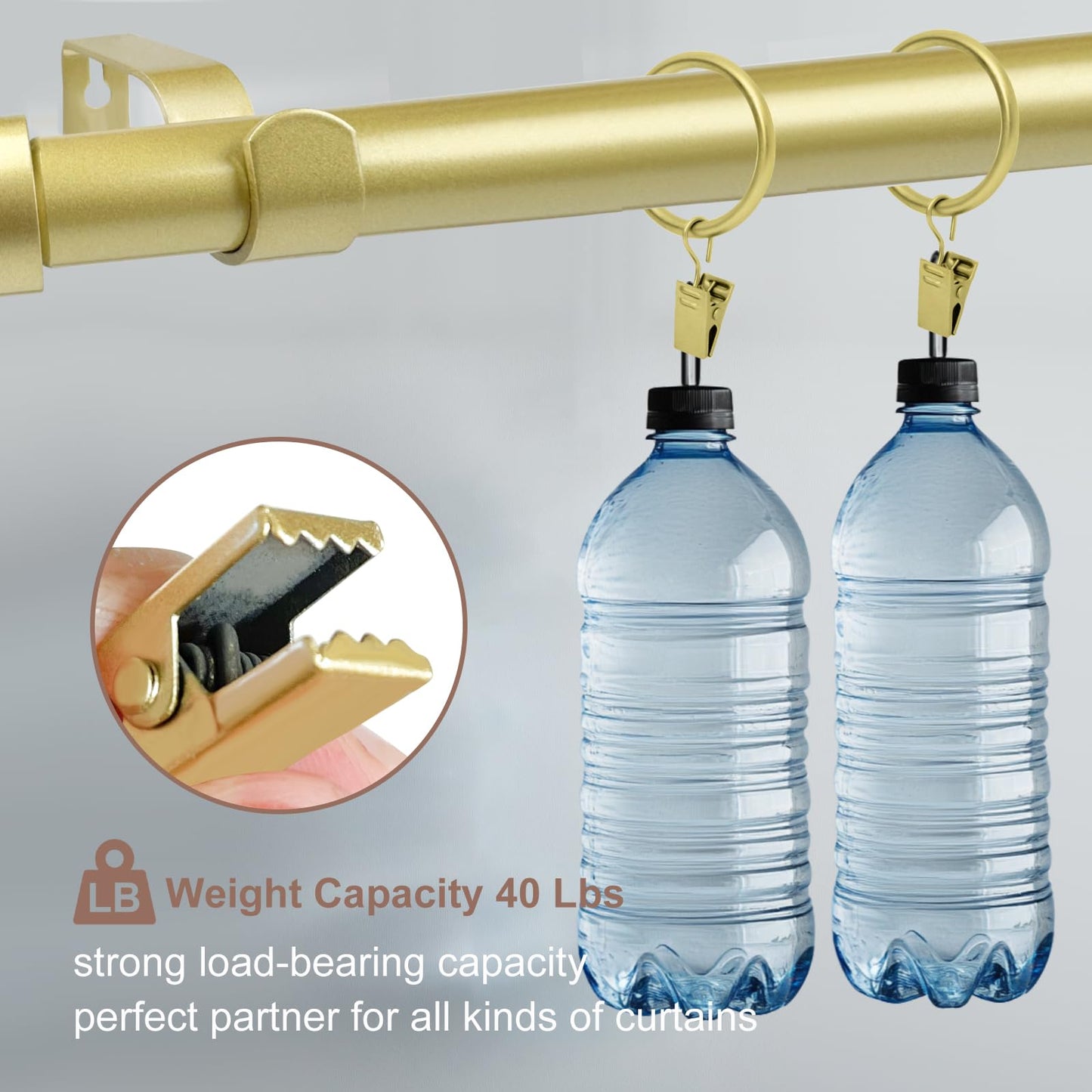 Curtains Rods for Windows 1 Inch Thick Heavy Duty Metal Curtain Rod with Curtain Rings with Clips Sets