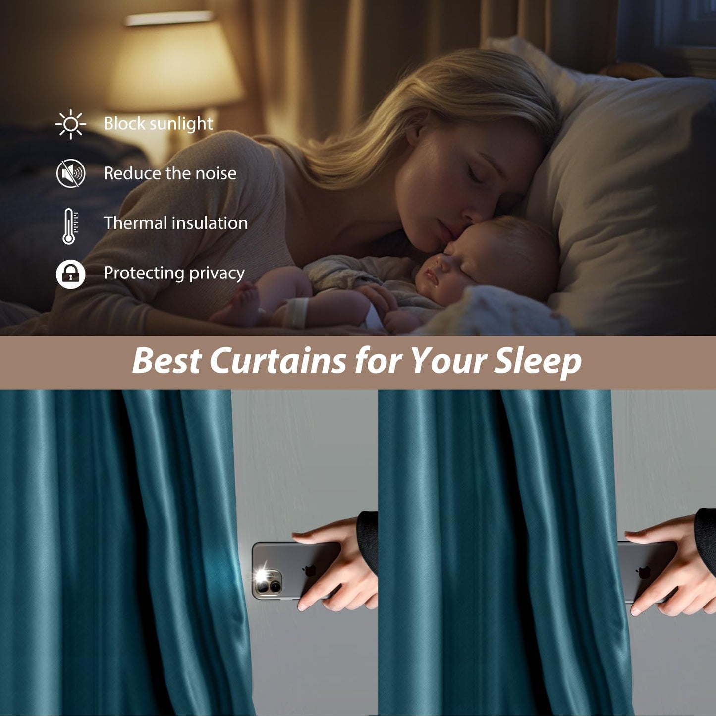 Benny Thermal Textured Blackout Room Divider Curtain Kit with Heavy-Duty Aluminum Bendable Ceiling Track Set