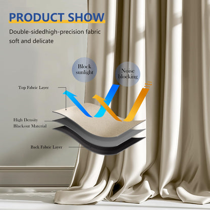 (Beige)High-Density Silk-Look Blackout Divider Curtain