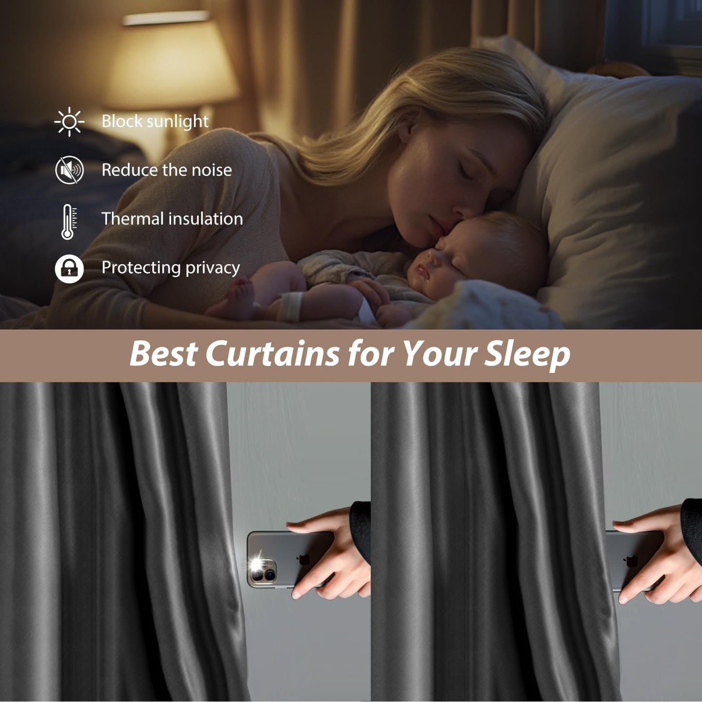 Benny Thermal Textured Blackout Room Divider Curtain Kit with Heavy-Duty Aluminum Bendable Ceiling Track Set