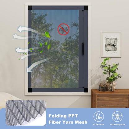 No-Drill Retractable Window Screen - Custom Folding Mesh & Aluminum Frame