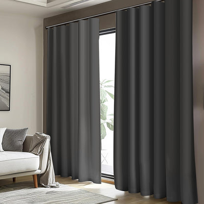 (Black)High-Density Silk-Look Blackout Divider Curtain & White Track Kit