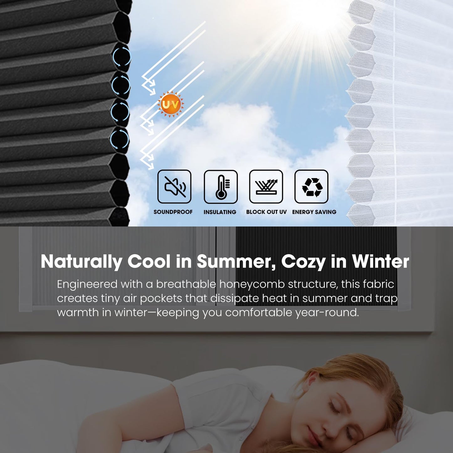 Day & Night Cordless Cellular Shades - Dual Sheer & Blackout Honeycomb Blinds (Custom Size)