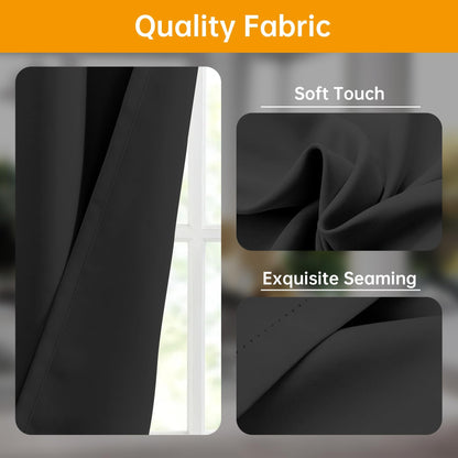 (Black)High-Density Silk-Look Blackout Divider Curtain & Black Track Kit