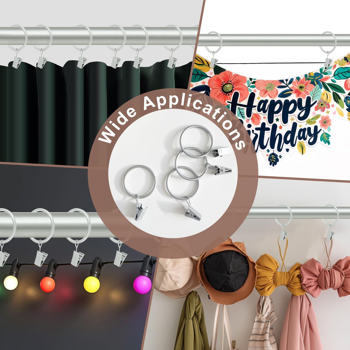 Curtains Rods for Windows 1 Inch Thick Heavy Duty Metal Curtain Rod with Curtain Rings with Clips Sets