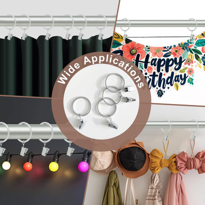 Curtains Rods for Windows 1 Inch Thick Heavy Duty Metal Curtain Rod with Curtain Rings with Clips Sets