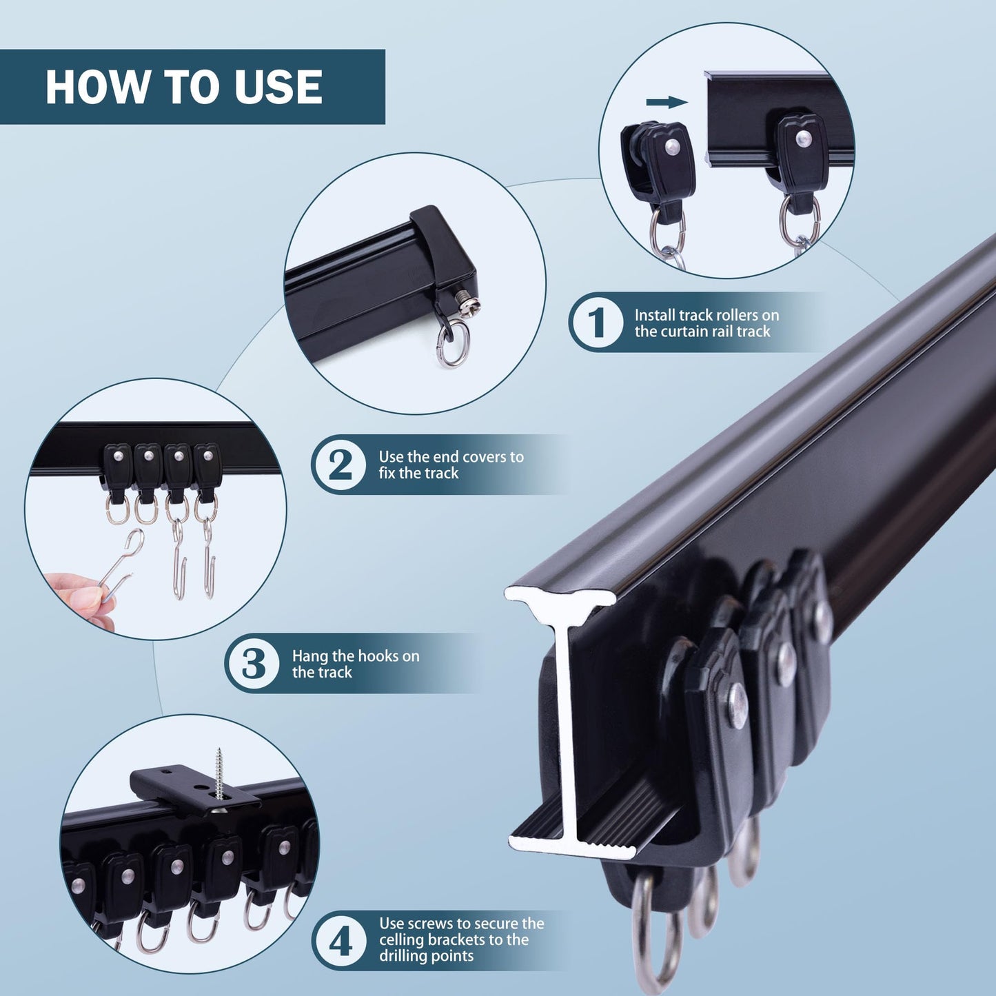 Ceiling Curtains Tracks Aluminum Flexible Bendable（black）