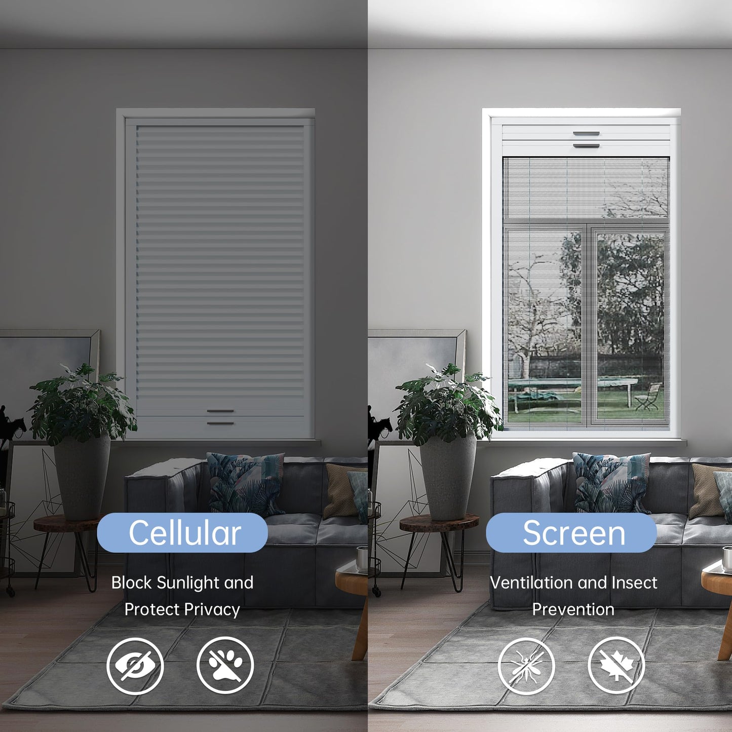 Stores cellulaires et moustiquaires deux en un 