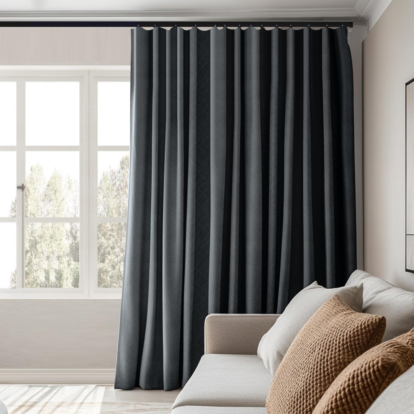 （Dark-grey）Benny Thermal Textured Woven Blackout Divider Curtain