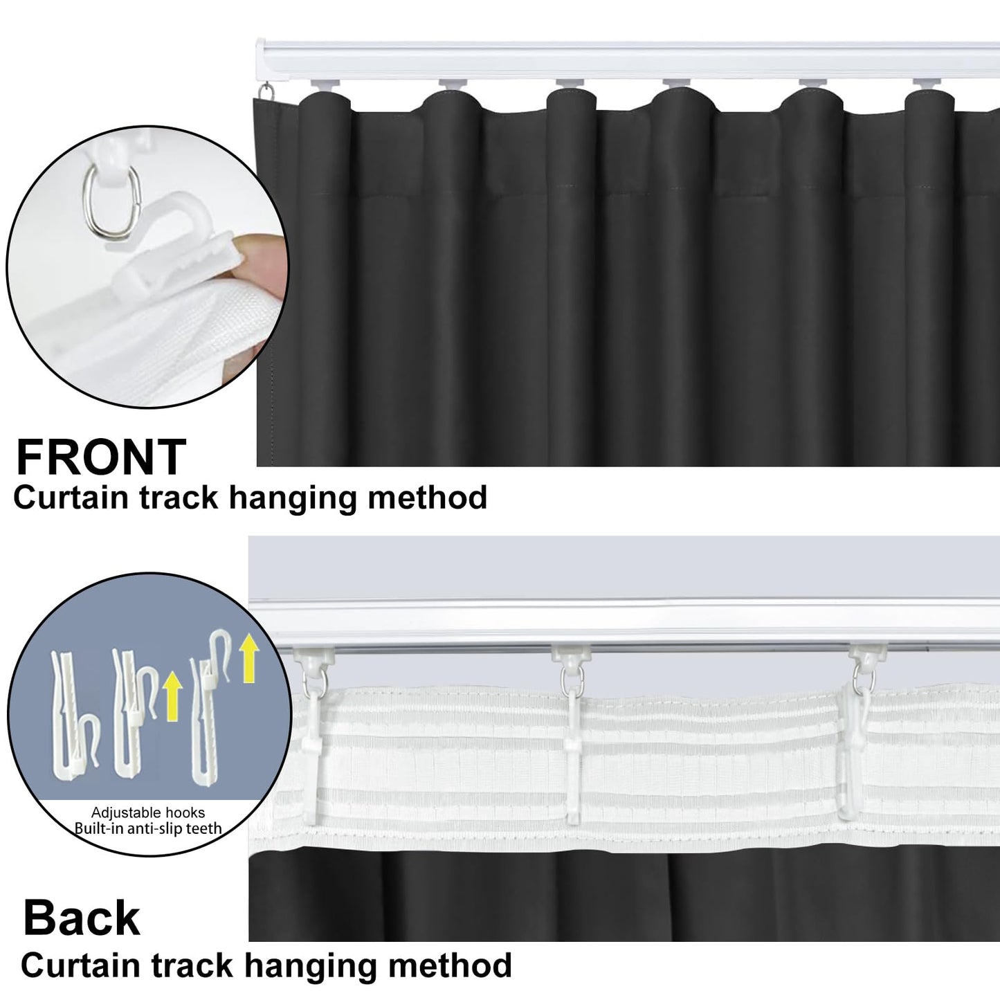(Grey)High-Density Silk-Look Blackout Divider Curtain & White Track Kit
