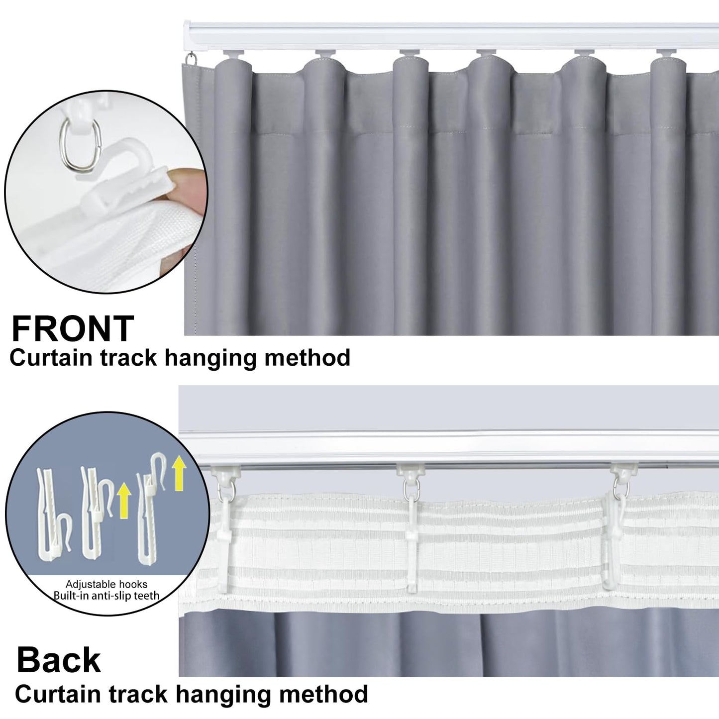（Light Grey）High-Density Silk-Look Blackout Divider Curtain & White Track Kit
