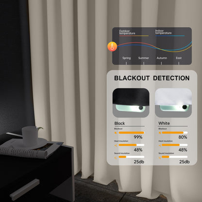 (Beige)High-Density Silk-Look Blackout Divider Curtain & Black Track Kit