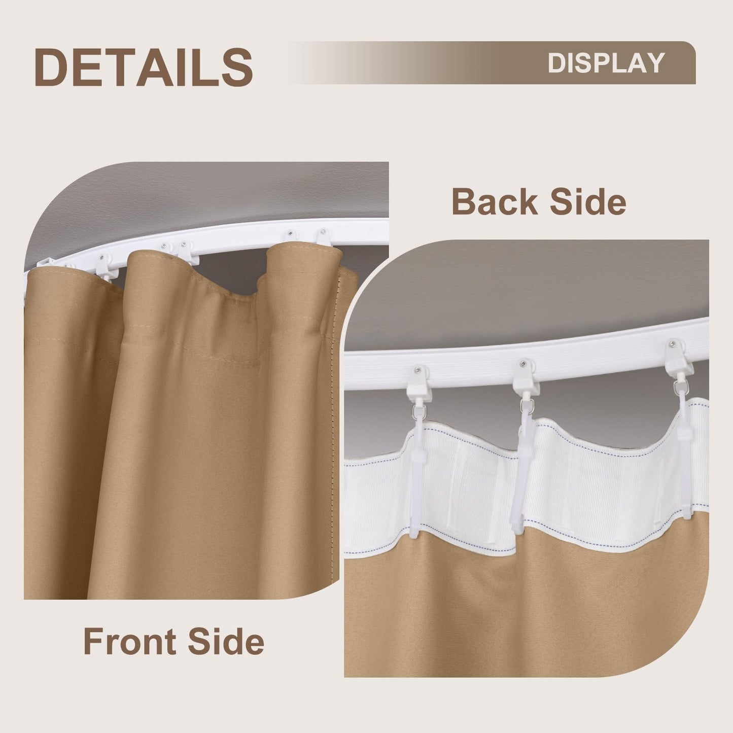 (Khaki)High-Density Silk-Look Blackout Divider Curtain & White Track Kit