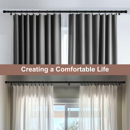 Curtains Rods for Windows 1 Inch Thick Heavy Duty Metal Curtain Rod with Curtain Rings with Clips Sets