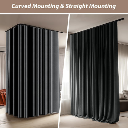 Benny Thermal Textured Blackout Room Divider Curtain Kit with Heavy-Duty Aluminum Bendable Ceiling Track Set