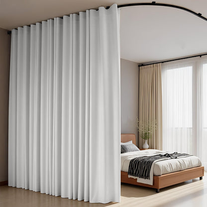 (Whit)High-Density Silk-Look Blackout Divider Curtain & Black Track Kit