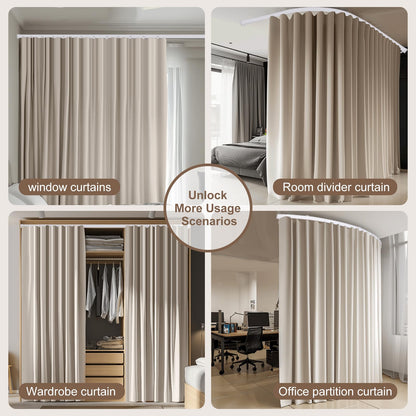 (Beige)High-Density Silk-Look Blackout Divider Curtain & White Track Kit