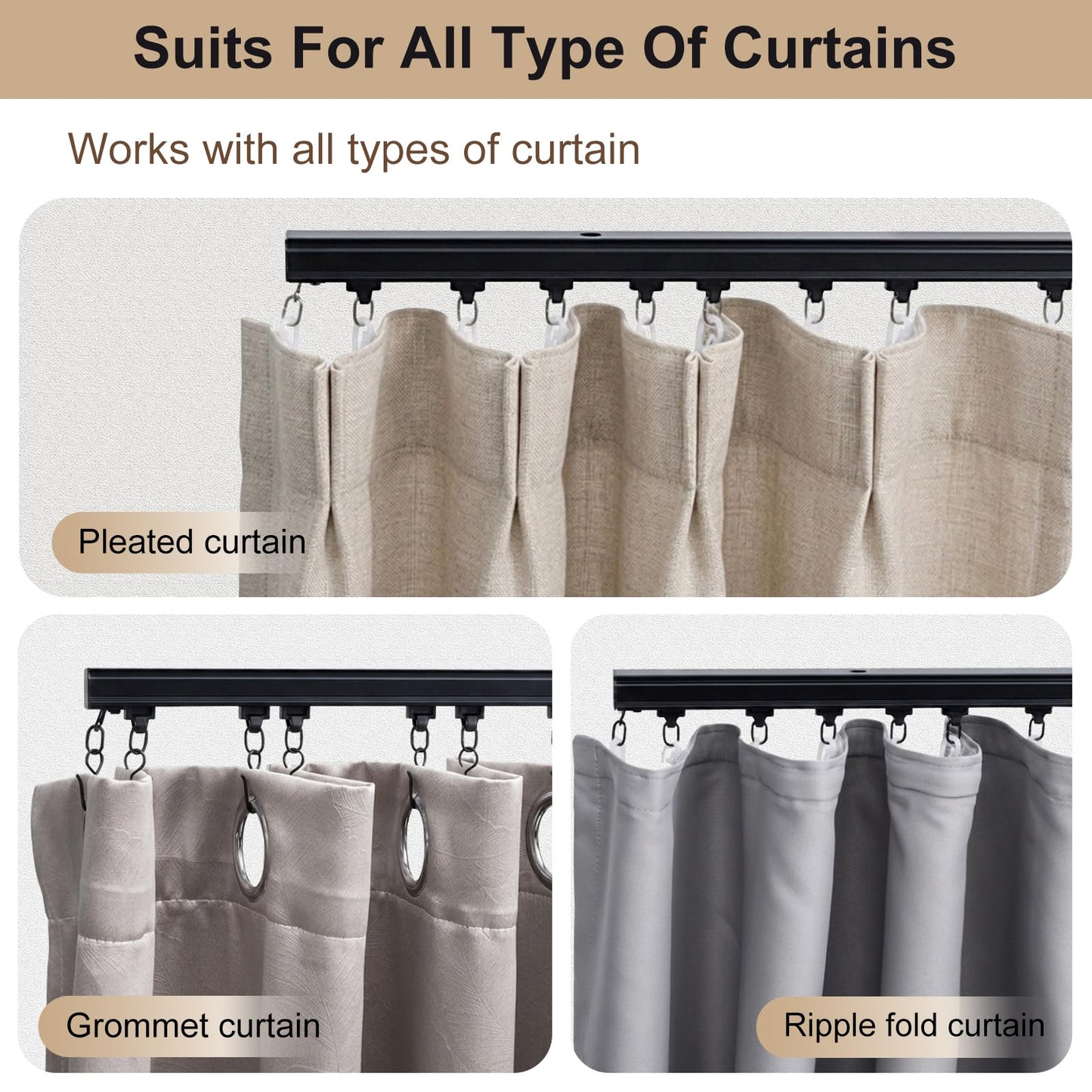 Direct Mount Heavy Duty Aluminum Curtain Track System（Hook Gliders）
