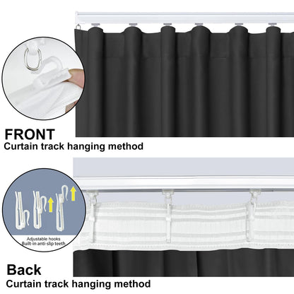 (Black)High-Density Silk-Look Blackout Divider Curtain & White Track Kit