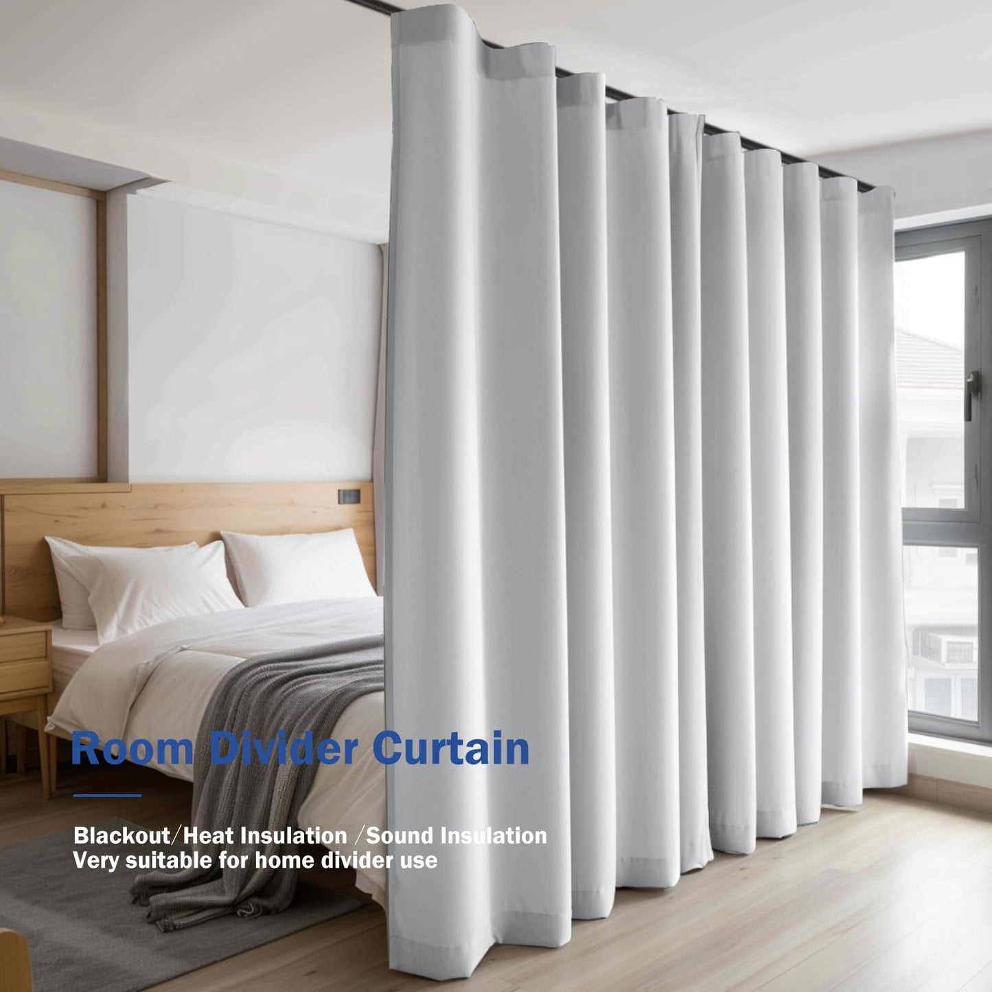 (White)High-Density Silk-Look Blackout Divider Curtain