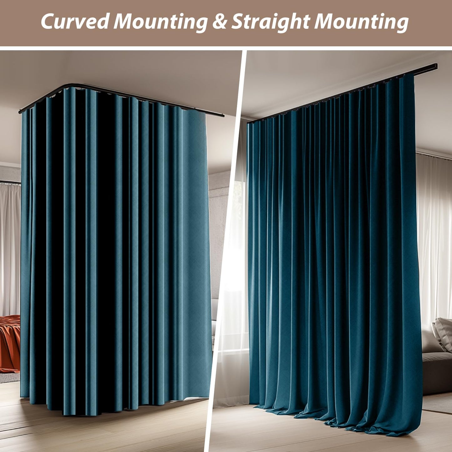 Benny Thermal Textured Blackout Room Divider Curtain Kit with Heavy-Duty Aluminum Bendable Ceiling Track Set