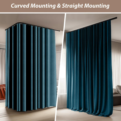 Benny Thermal Textured Blackout Room Divider Curtain Kit with Heavy-Duty Aluminum Bendable Ceiling Track Set