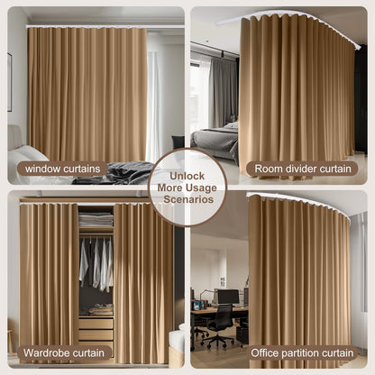(Khaki)High-Density Silk-Look Blackout Divider Curtain & White Track Kit