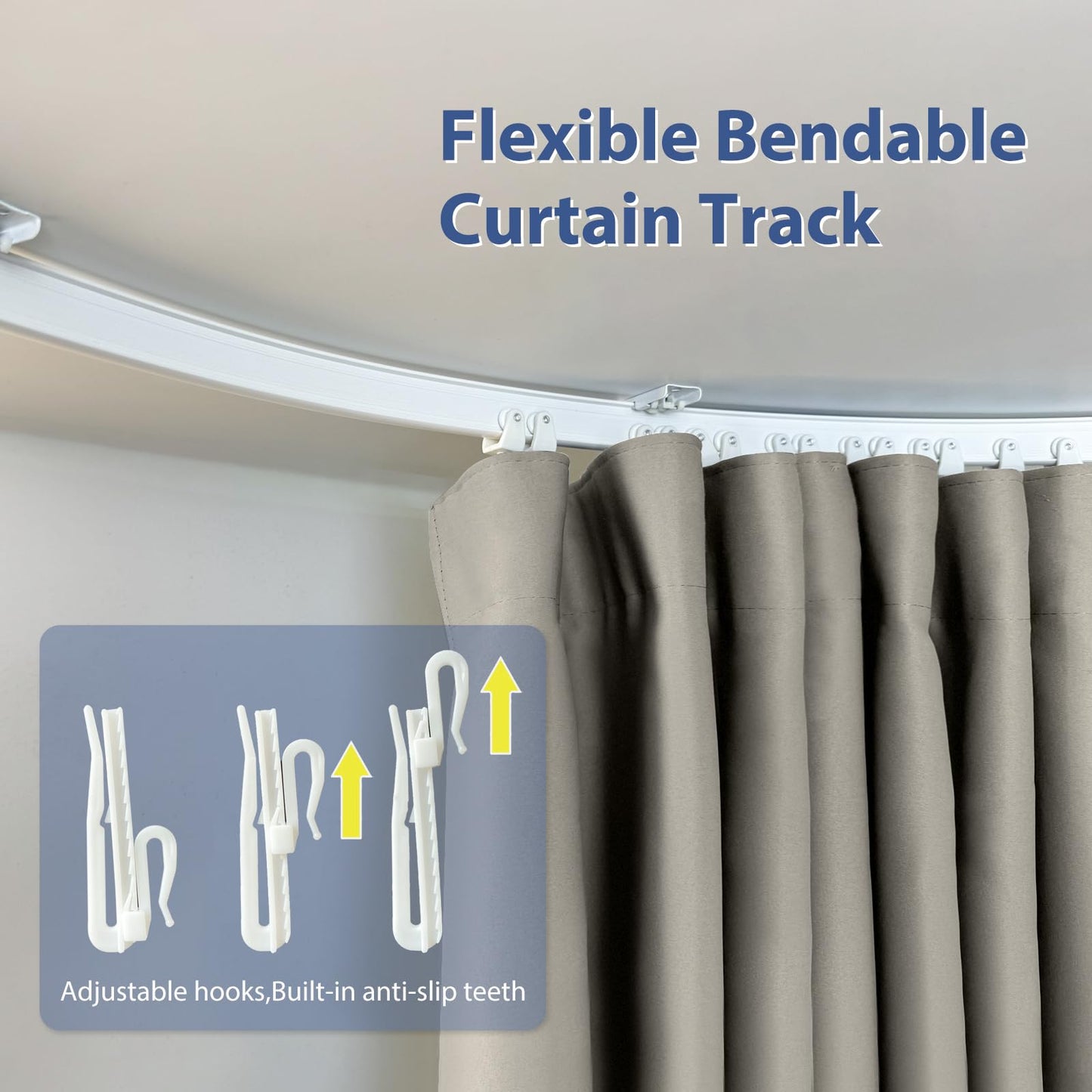 (Light-grey)High-Density Silk-Look Blackout Divider Curtain & White Track Kit