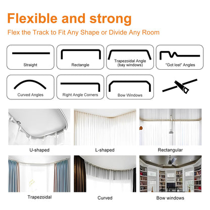 (Black)High-Density Silk-Look Blackout Divider Curtain & Black Track Kit