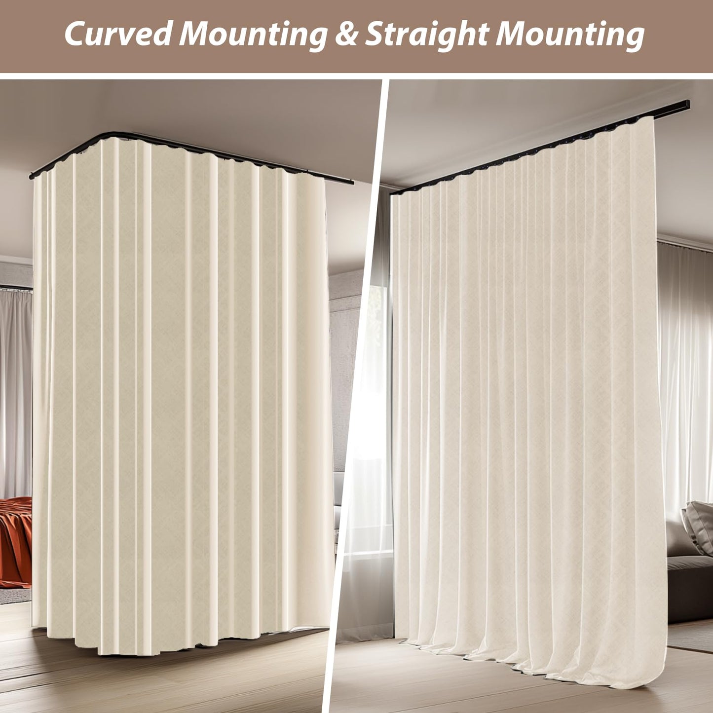 Benny Thermal Textured Blackout Room Divider Curtain Kit with Heavy-Duty Aluminum Bendable Ceiling Track Set