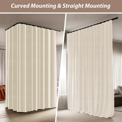 Benny Thermal Textured Blackout Room Divider Curtain Kit with Heavy-Duty Aluminum Bendable Ceiling Track Set