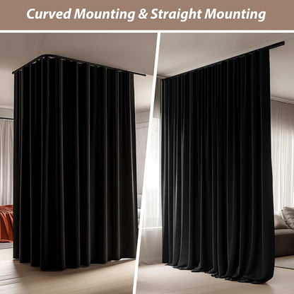 Benny Thermal Textured Blackout Room Divider Curtain Kit with Heavy-Duty Aluminum Bendable Ceiling Track Set