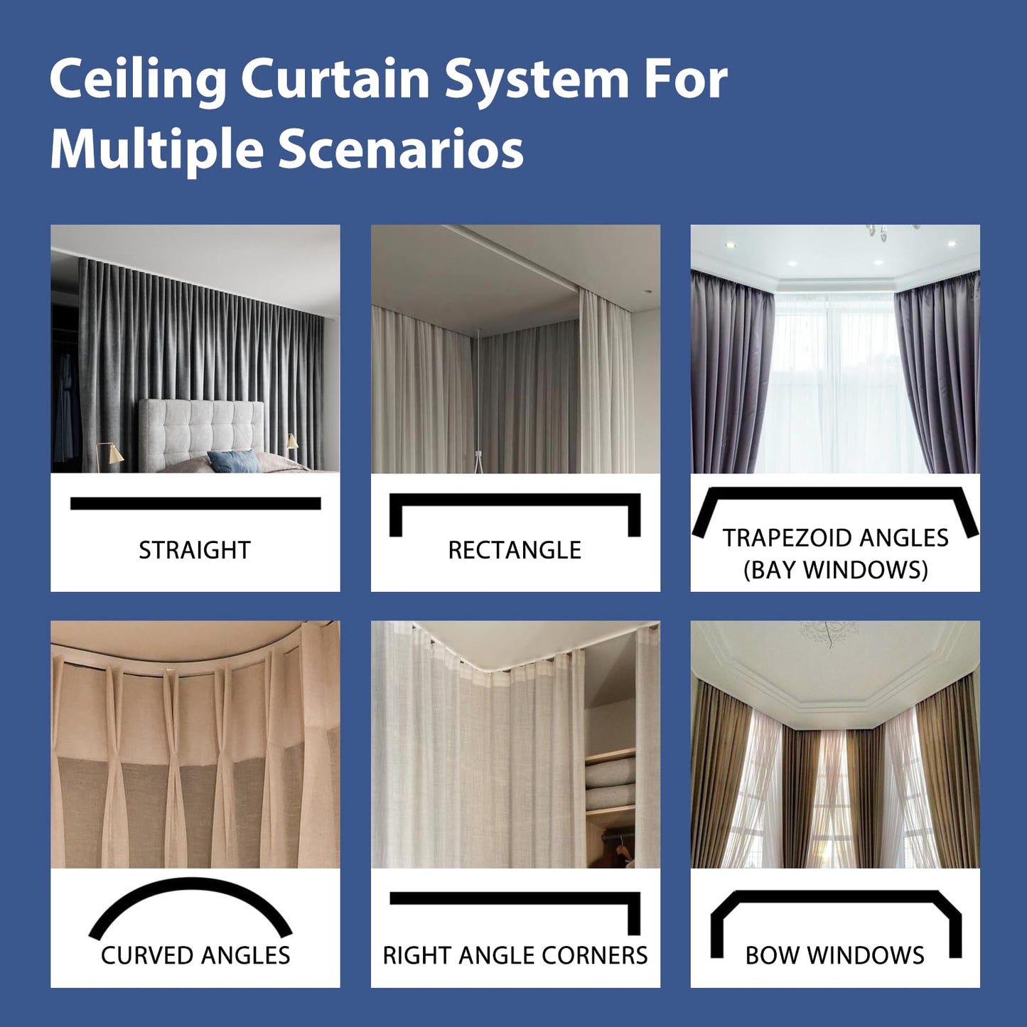 (Light-grey)High-Density Silk-Look Blackout Divider Curtain & White Track Kit