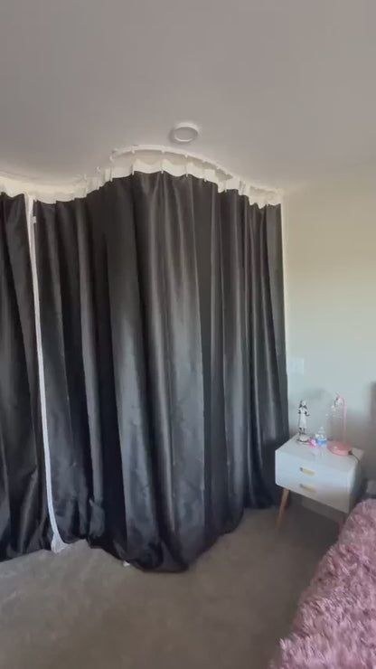 (Beige)High-Density Silk-Look Blackout Divider Curtain & White Track Kit