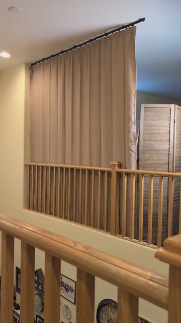 (Track-grey)High-Density Silk-Look Blackout Divider Curtain & Black Track Kit