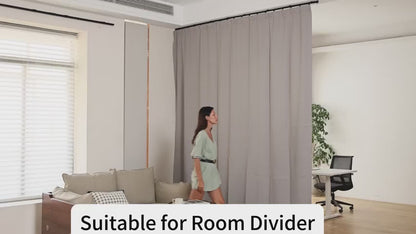 Benny Thermal Textured Woven Blackout Divider Curtain & Black Track Kit